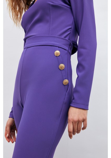 Düğme Detaylı Pantolon - Mor indirimleri