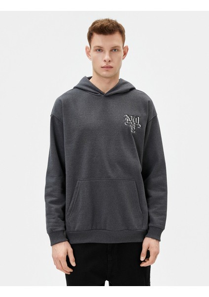 Slogan Baskılı Hoodie Rahat Kesim Kanguru Cepli
