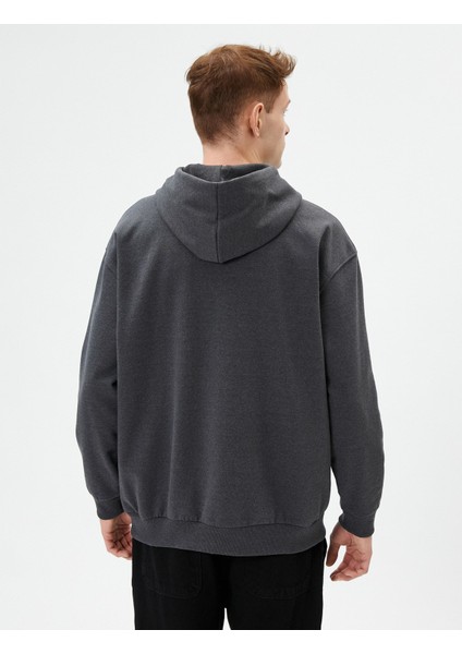 Slogan Baskılı Hoodie Rahat Kesim Kanguru Cepli