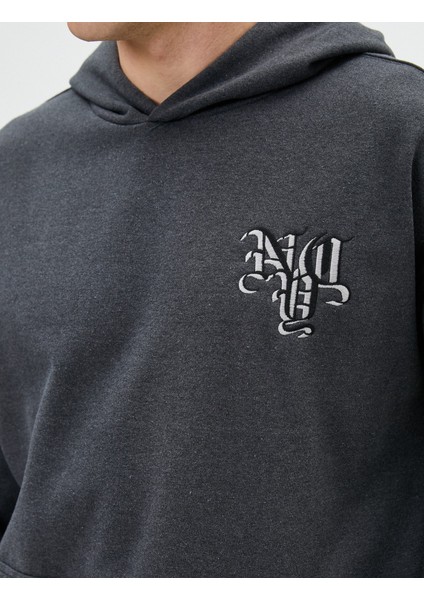 Slogan Baskılı Hoodie Rahat Kesim Kanguru Cepli
