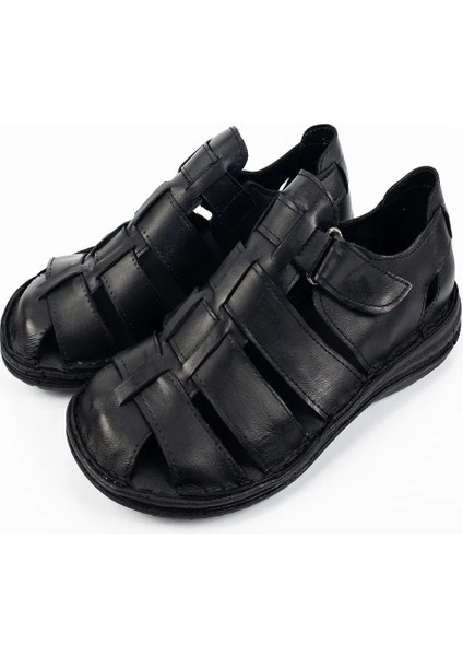 Erkek Siyah Hakiki Deri Ortopedik Sandalet fiyatları