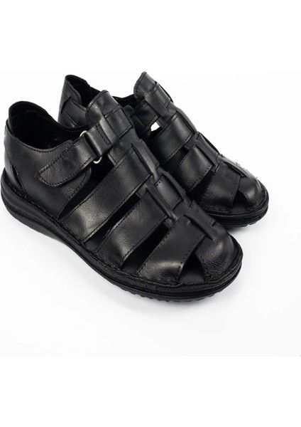 Erkek Siyah Hakiki Deri Ortopedik Sandalet indirimleri
