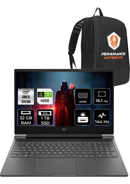 Victus 16 Intel Core i5 13500H 32GB 1TB SSD RTX4050/6GB 144Hz 16.1" FHD FDOS Taşınabilir Bilgisayar & PER4 Çanta 7P6L8EAPN321