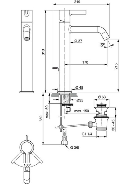 BC781A2 Joy Yüksek Lavabo Bataryası 5l/dk Fırçalanmış Altın Sifon Kumandalı