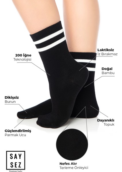 Bambu Unisex Tenis Kolej Çizgili Premium Dikişsiz Soket Çorap 3'lü Paket / Spor - Günlük Kullanım fiyatları