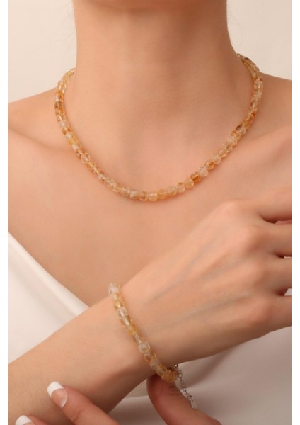 Sitrin Taşı Kolye ve Bileklik Takımı (925 Ayar Gümüş Aparatlı)