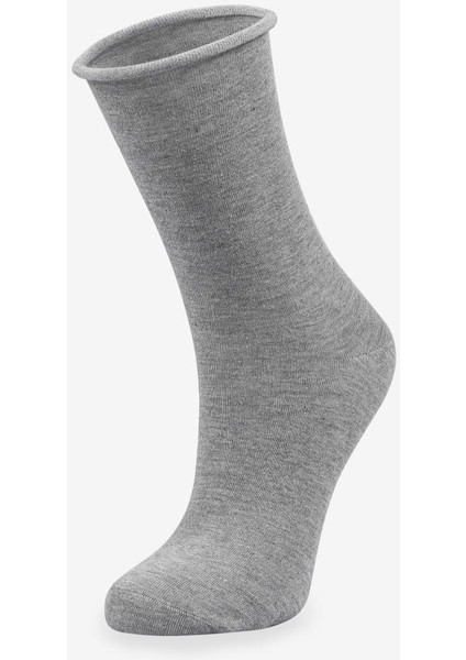 Roll Top Lastiksiz Kadın Gri Bambu Soket Çorap