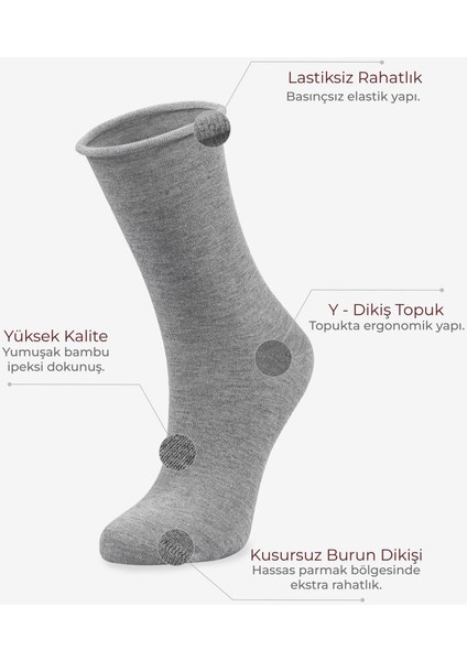 Roll Top Lastiksiz Kadın Gri Bambu Soket Çorap fırsatları