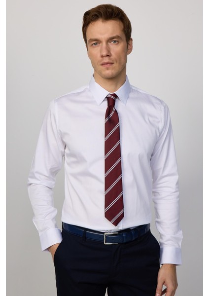 Slim Fit Premium Seri Cotton Likralı Beyaz Erkek Gömlek