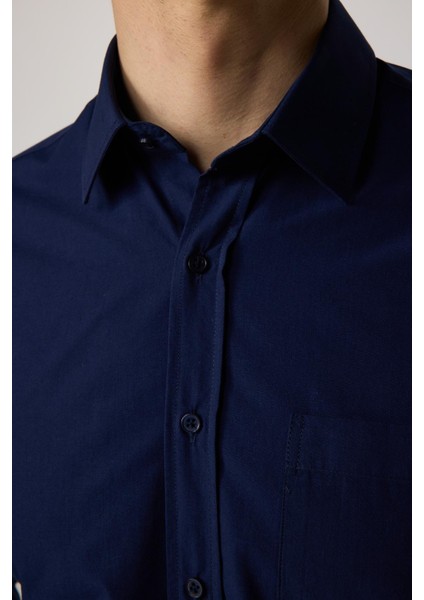 Klasik Fit Pamuklu Kolay Ütü Düz Lacivert Erkek Gömlek modelleri
