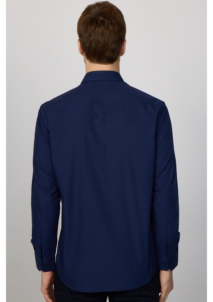 Klasik Fit Pamuklu Kolay Ütü Düz Lacivert Erkek Gömlek indirimleri