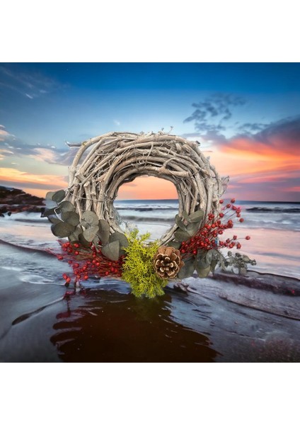 ART PINE Duvar Dekorasyon , Kapı  Süsü Doğal Üzüm Asma Beyaz Çelenk-Wınewood , Wreath - Handmade Elyapımı Noel  Yılbaşı