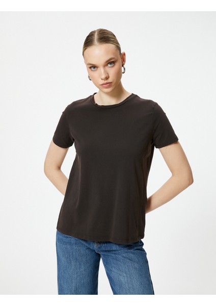 Bisiklet Yaka Tişört Kısa Kollu Soluk Efektli Pamuklu modelleri