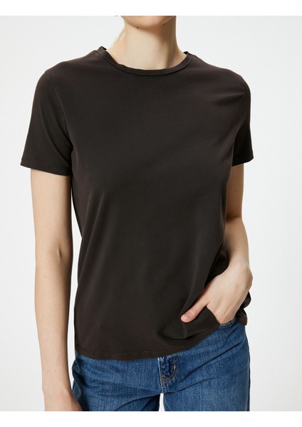 Bisiklet Yaka Tişört Kısa Kollu Soluk Efektli Pamuklu indirimleri