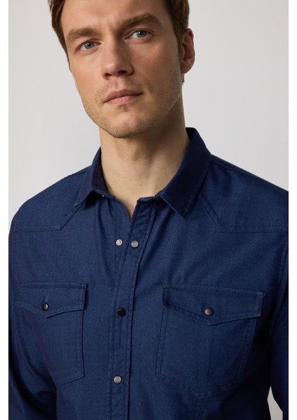 Slim Fit Gündelik Denim Lacivert Erkek Gömlek fiyatları