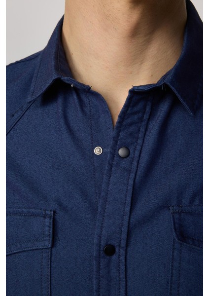 Slim Fit Gündelik Denim Lacivert Erkek Gömlek fırsatları