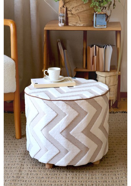 Yıkanabilir Kılıflı Puf Köşegen Iskandinav Bohem Punch Bench Orta Sehpa Koltuk Tabure Line Bej