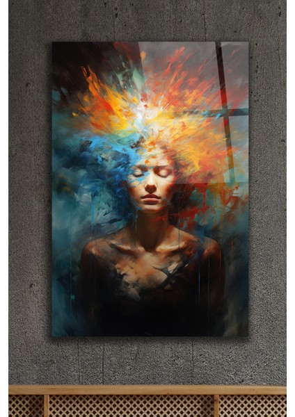 Kadın Portre Modern Sanat Dekoratif Cam Tablo 2