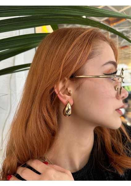 Bottega Gözyaşı Damla Model Çelik Kaplama Küpe