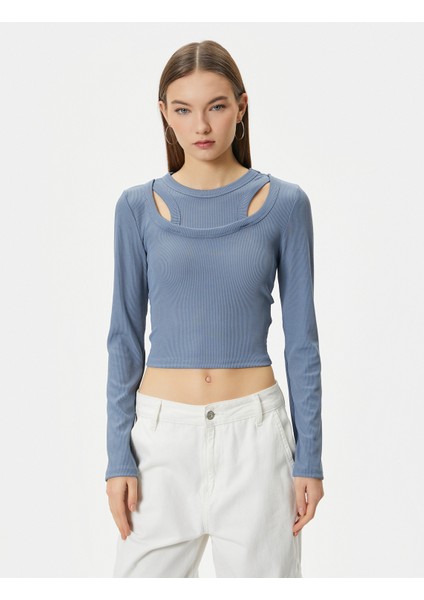 Çift Yaka Detaylı Tişört Uzun Kollu Ribanalı modelleri