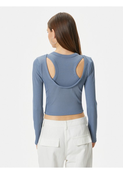 Çift Yaka Detaylı Tişört Uzun Kollu Ribanalı fırsatları