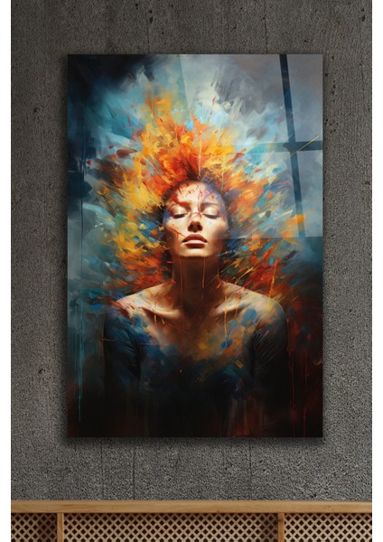 Kadın Portre Modern Sanat Dekoratif Cam Tablo 1