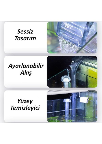 Askılı Şelale Akvaryum Filtre Kafa Motoru Iç Filtre 3W 280L Yüzey Temizleyicili 3 Filtreli fiyatları
