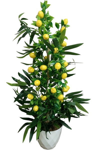 Limon Ağacı 70 cm Beyaz Saksıda Yoğun Yapraklı Yapay Ağaç