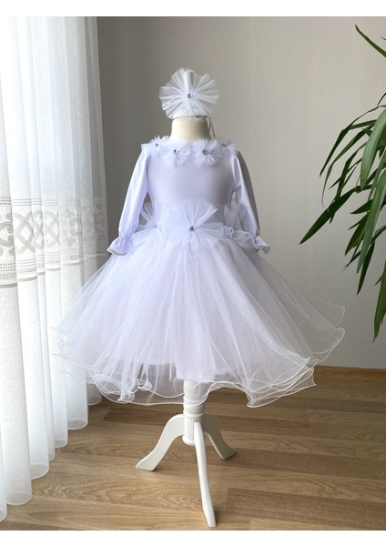 Uzun Kollu Tül Etekli Çocuk Abiye Elbise