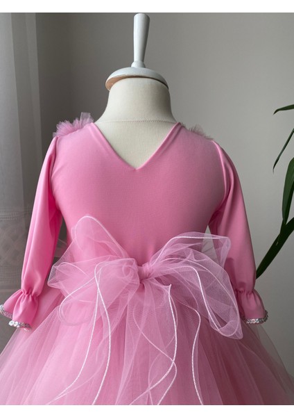 Uzun Kollu Tül Etekli Çocuk Abiye Elbise fiyatları