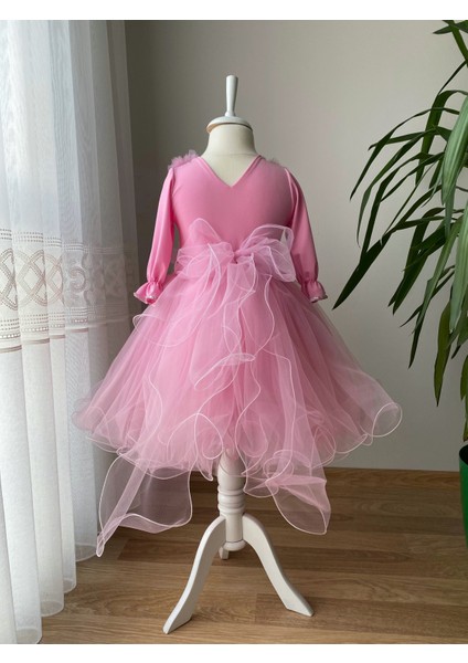 Uzun Kollu Tül Etekli Çocuk Abiye Elbise modelleri