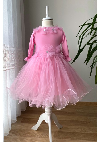 Uzun Kollu Tül Etekli Çocuk Abiye Elbise fırsatları