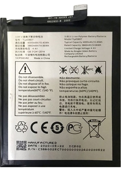 Alcatel Revvl 4 Plus 5062Z Pil Batarya TLP038D1