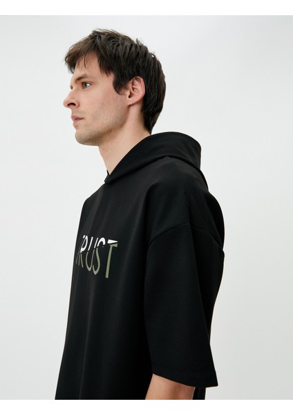 Sweatshirt Eşofman Üstü Baskılı Kapüşonlu Kısa Kollu