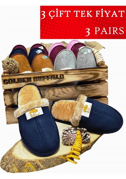 3 Çift Kaliteli KARIŞIK RENK Ev Terliği Yünlü Misafir Çeyiz Bohça Gelin Damat Terliği fırsatları
