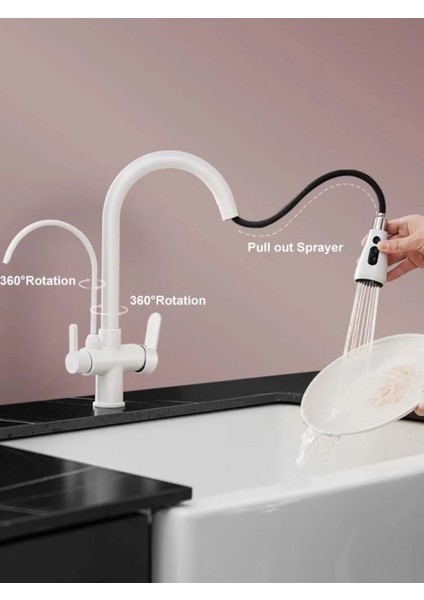 Mutfak Evye Bataryası Smart Dual Flow Su Arıtma Çıkışlı Mat Beyaz Dokunmatik Spiralli 7 Yıl Garanti indirimleri