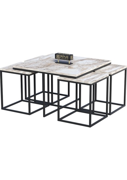 Orta ve Zigon Sehpa Seti – Suntalam Üst, Metal Ayaklı, Beyaz-Siyah, 72x72x41 cm indirimleri