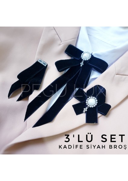 Lux Siyah Grogren 3 Lü Set Kurdele Broş Okul,işhediye,çanta,şal,gömlek Aksesuar