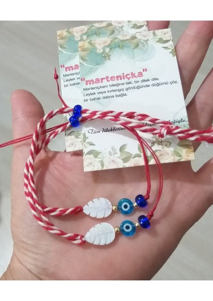 Iki Adet Nazar ve Çek Boncuklu Yaprak Şeklinde Sedef Marteniçka Bileklik modelleri