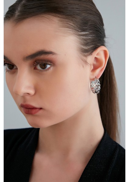Kadın Magico Cristallo Model Çelik Gümüş Kaplama Kare Desen Halkalı Elbise Kombin Günlük Stil Küpe fiyatları