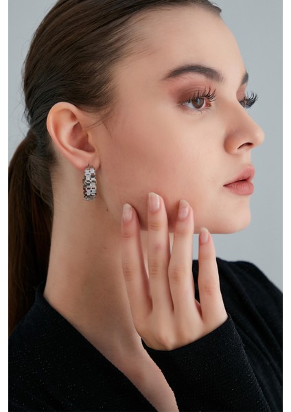 Kadın Magico Cristallo Model Çelik Gümüş Kaplama Kare Desen Halkalı Elbise Kombin Günlük Stil Küpe indirimleri