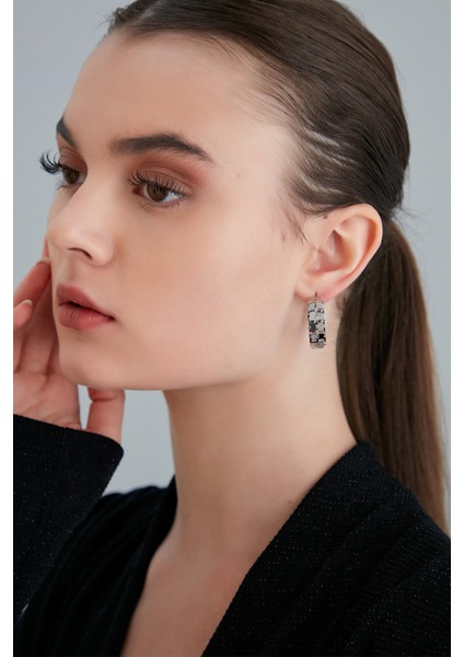 Kadın Magico Cristallo Model Çelik Gümüş Kaplama Kare Desen Halkalı Elbise Kombin Günlük Stil Küpe