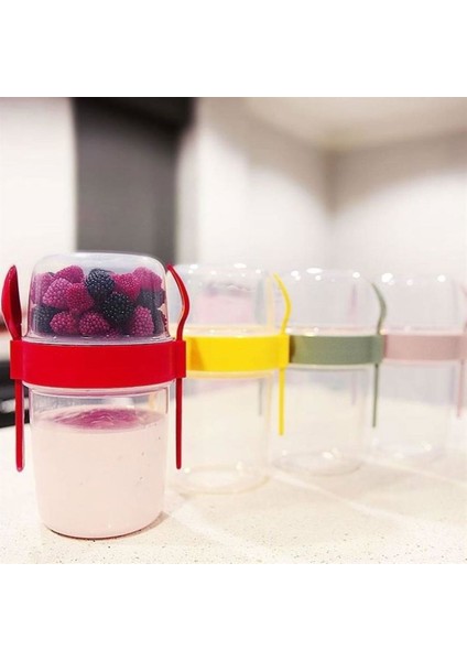 Çift Hazneli - Çatal Kaşıklı Portatif Müsli -Atıştırmalık Kabı 1100 ml