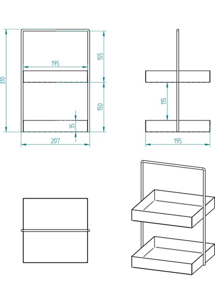 20x20 Beyaz Tezgahüstü Mutfak ve Banyo Iki Katlı Organizer