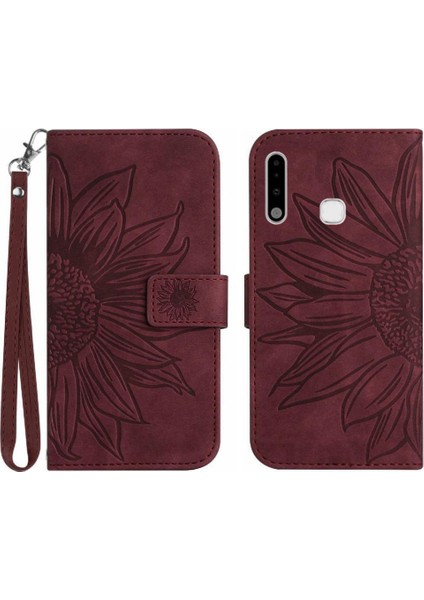 Kart Yuvaları Tutucu Kabartmalı Ayçiçeği Pu ile Samsung Galaxy A70E Için Kılıf (Yurt Dışından)