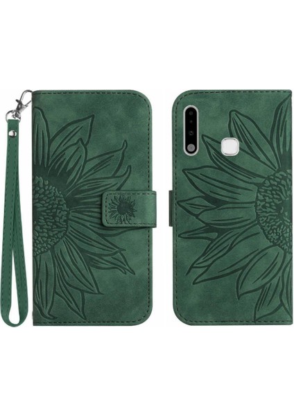 Kart Yuvaları Tutucu Kabartmalı Ayçiçeği Pu ile Samsung Galaxy A70E Için Kılıf (Yurt Dışından)