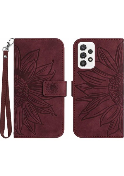 Kart Yuvaları Tutucu ile Samsung Galaxy CASE/A52S Kabartmalı Ayçiçeği Için Kılıf (Yurt Dışından)