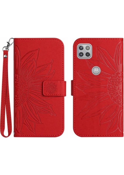 Motorola Moto G 5g Flip Cüzdan Telefon Kılıfı Için Kılıf Kısa Kayış Kabartmalı Pu (Yurt Dışından)