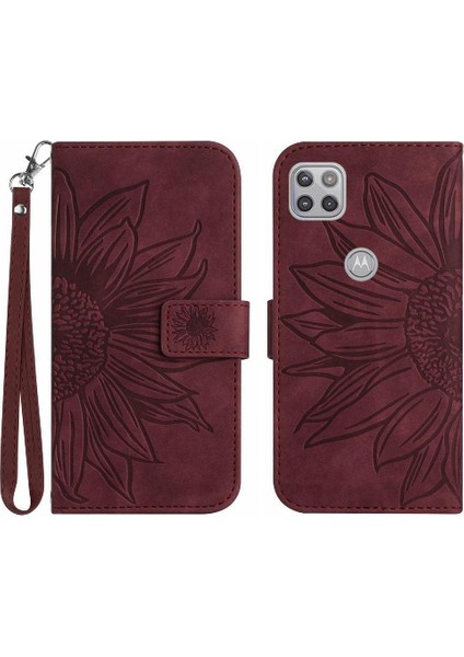 Motorola Moto G 5g Flip Cüzdan Telefon Kılıfı Için Kılıf Kısa Kayış Kabartmalı Pu (Yurt Dışından)