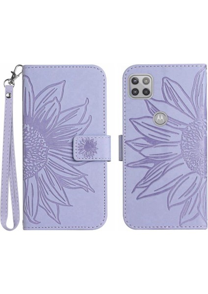 Motorola Moto G 5g Flip Cüzdan Telefon Kılıfı Için Kılıf Kısa Kayış Kabartmalı Pu (Yurt Dışından)